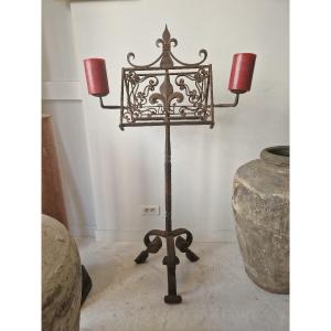 Wrought Iron Lectern Decorated With Lily Flowers Circa 1930