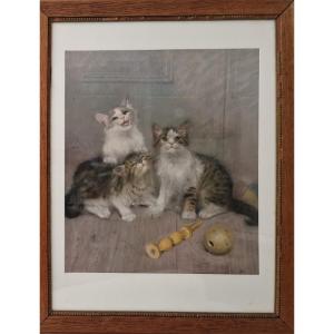 Pair Of Pastels With Kittens 