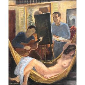 "in The Studio." Oil On Canvas By Bertrand Mogniat-duclos (1903–1987)