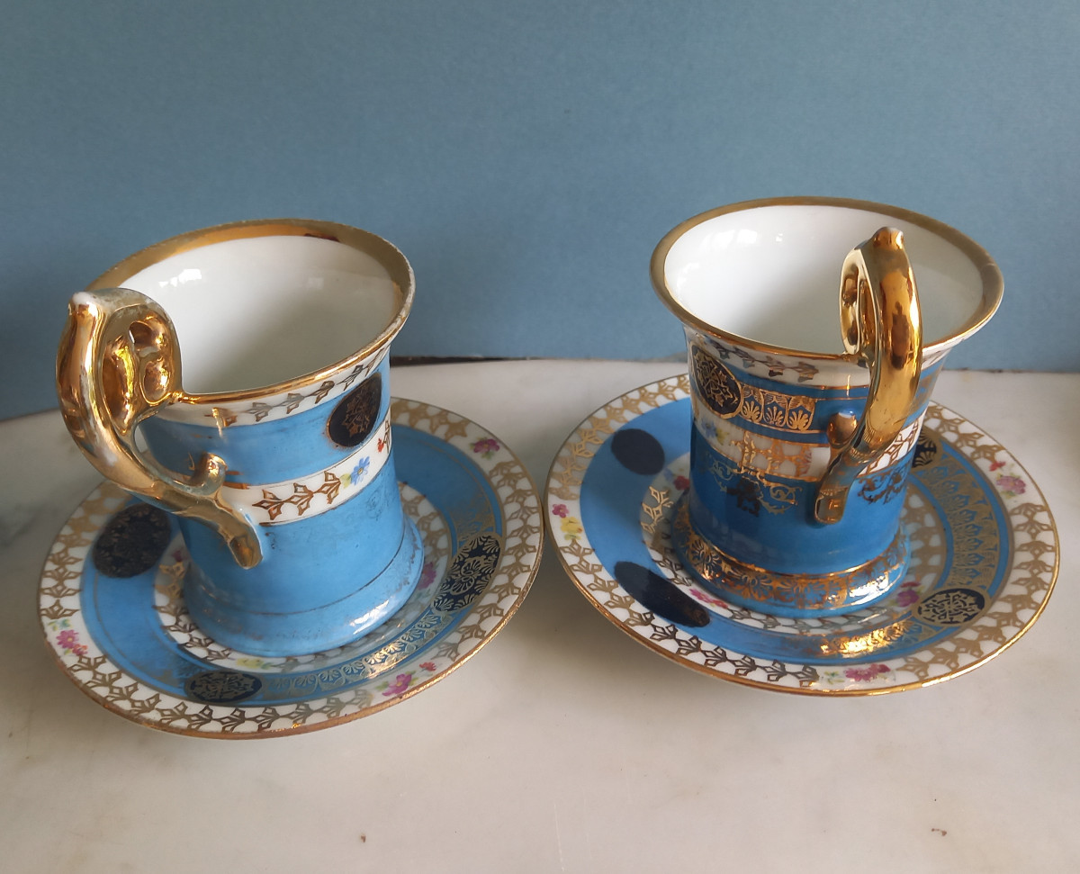 Capodimonté , service à café de 8 tasses et sous tasses aux décors de Napoléon et Joséphine-photo-3