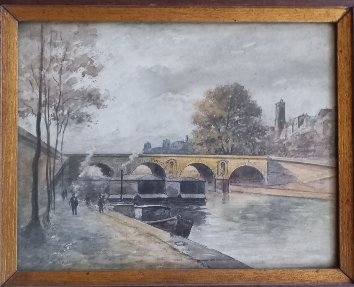 Watercolor Depicting Paris By Lucien Gautier Circa 1900-photo-2