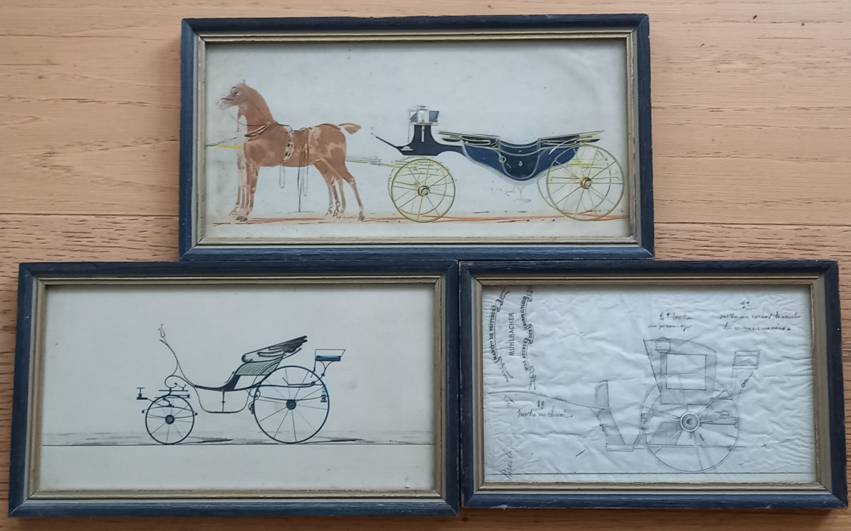 Three Drawings, Two Of Which Are Watercolors, Adorn The Coachbuilder Mûlhbacher