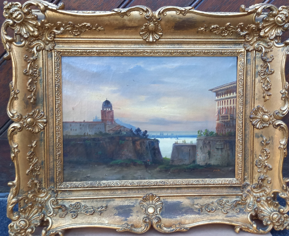 View Of Genoa, Oil On Canvas Signed Joinville