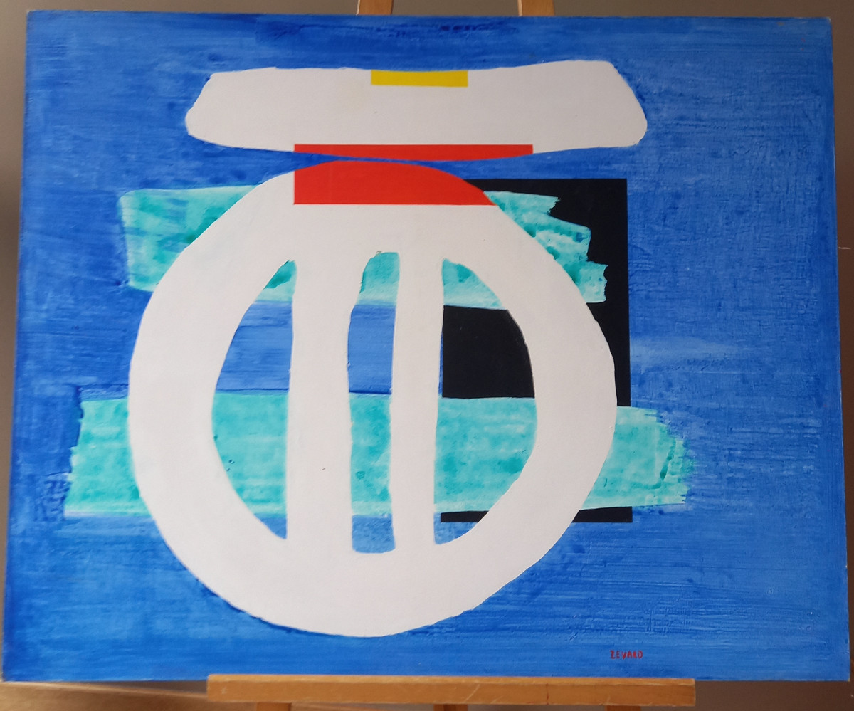 Composition abstraite , acrylique sur toile  cachet au dos  vente Zevaco  vers 1970