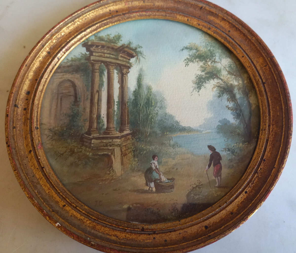 Paire de petites gouaches xix representant des vues d'Italie-photo-2