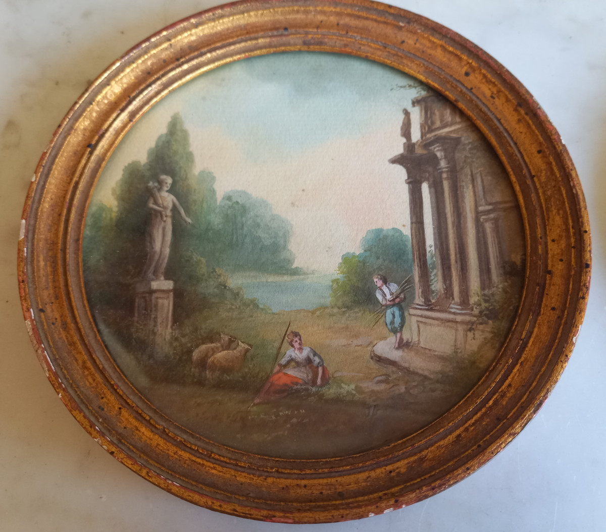 Paire de petites gouaches xix representant des vues d'Italie-photo-3