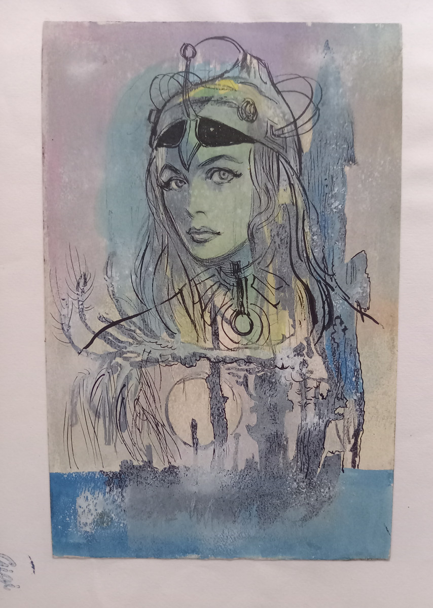 Portrait Of A Woman Watercolor And India Ink On Paper Signed Gigi