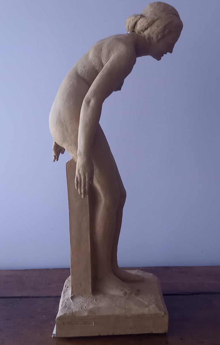 Large Terracotta Bather Signed Max Blondat-photo-4