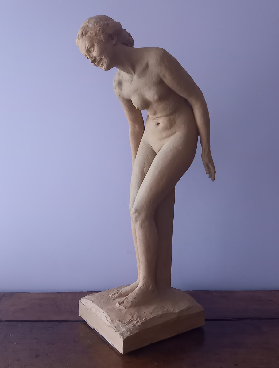 Large Terracotta Bather Signed Max Blondat