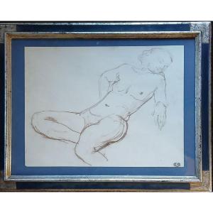 Dessin Au Crayon Brun " Nu Féminin"  Charles Despiau