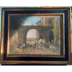 cour de ferme, gouache vers 1800