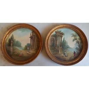 Paire de petites gouaches xix representant des vues d'Italie