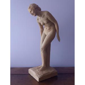 Large Terracotta Bather Signed Max Blondat