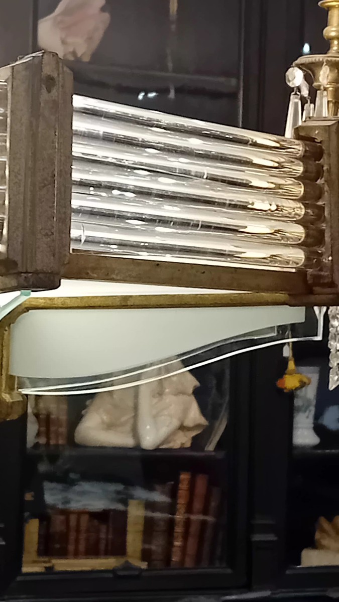 Lustre Henri Petitot en bronze doré et baguettes de verre -photo-4