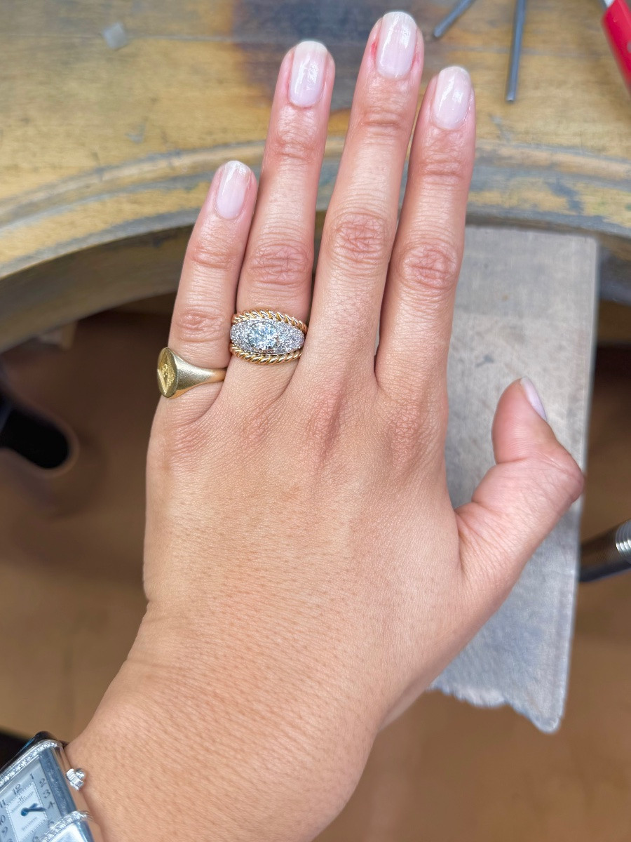 Double Band Ring In Yellow Gold, White Gold And Diamonds -photo-2