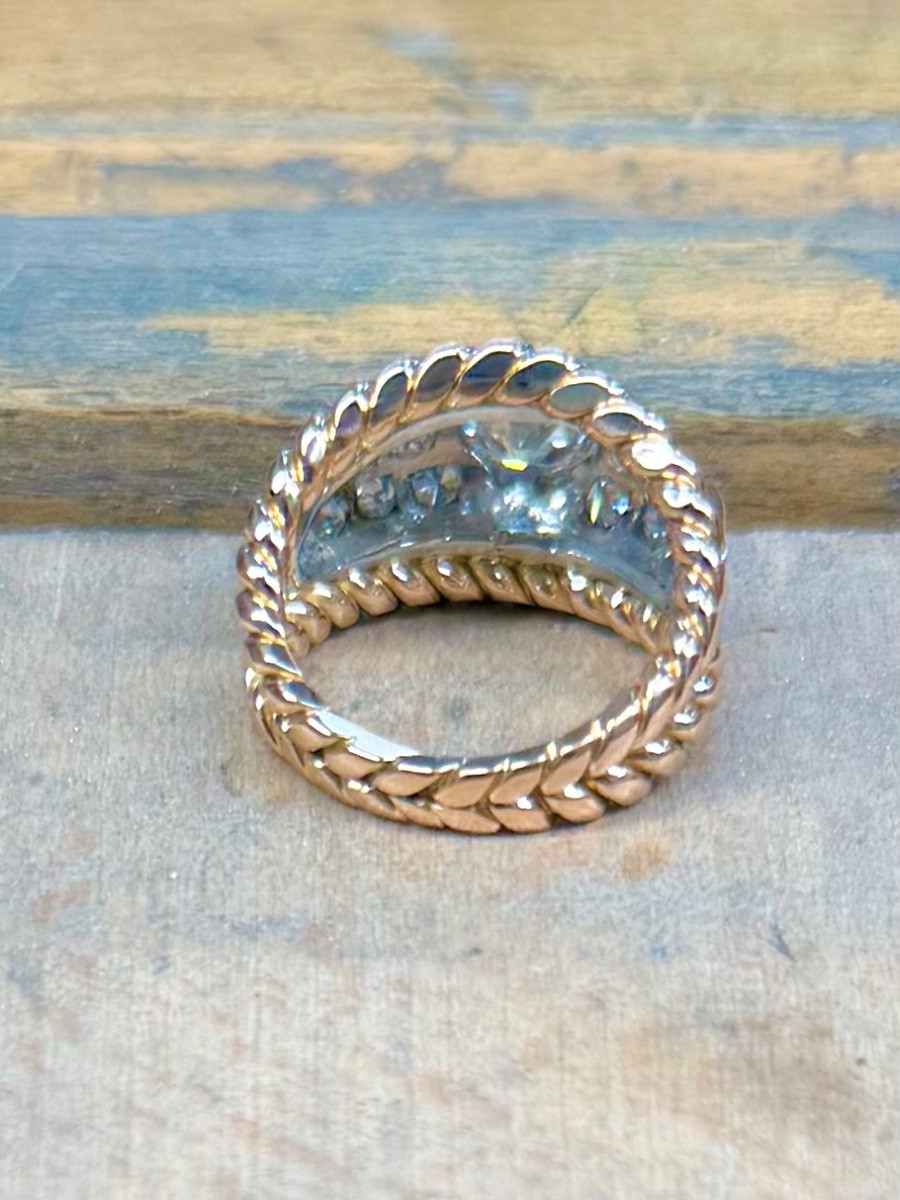 Double Band Ring In Yellow Gold, White Gold And Diamonds -photo-1