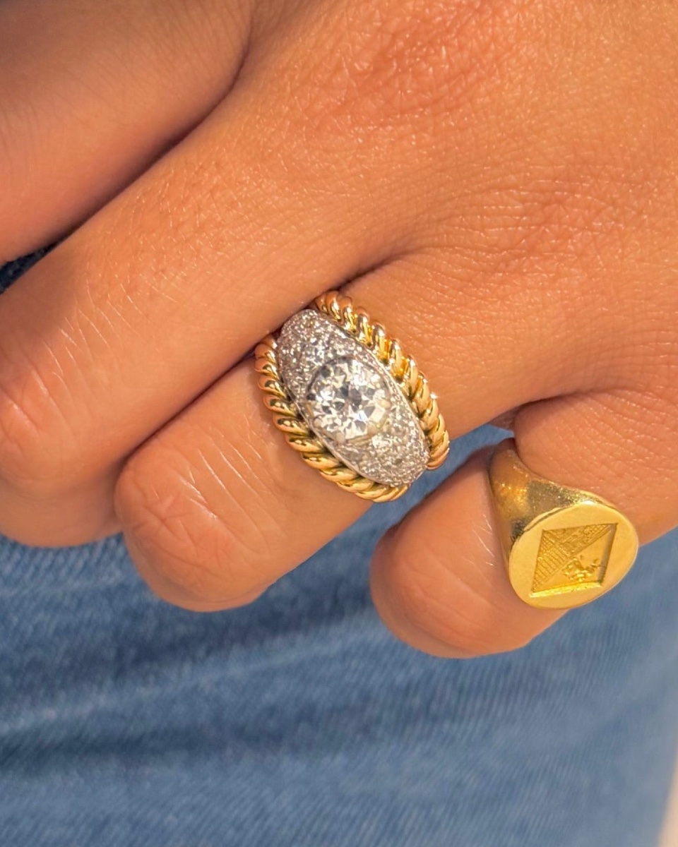 Double Band Ring In Yellow Gold, White Gold And Diamonds -photo-3