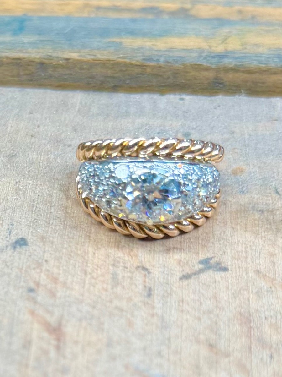 Double Band Ring In Yellow Gold, White Gold And Diamonds -photo-4