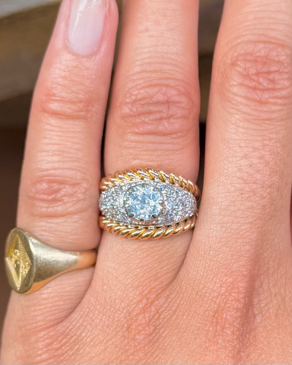 Double Band Ring In Yellow Gold, White Gold And Diamonds 