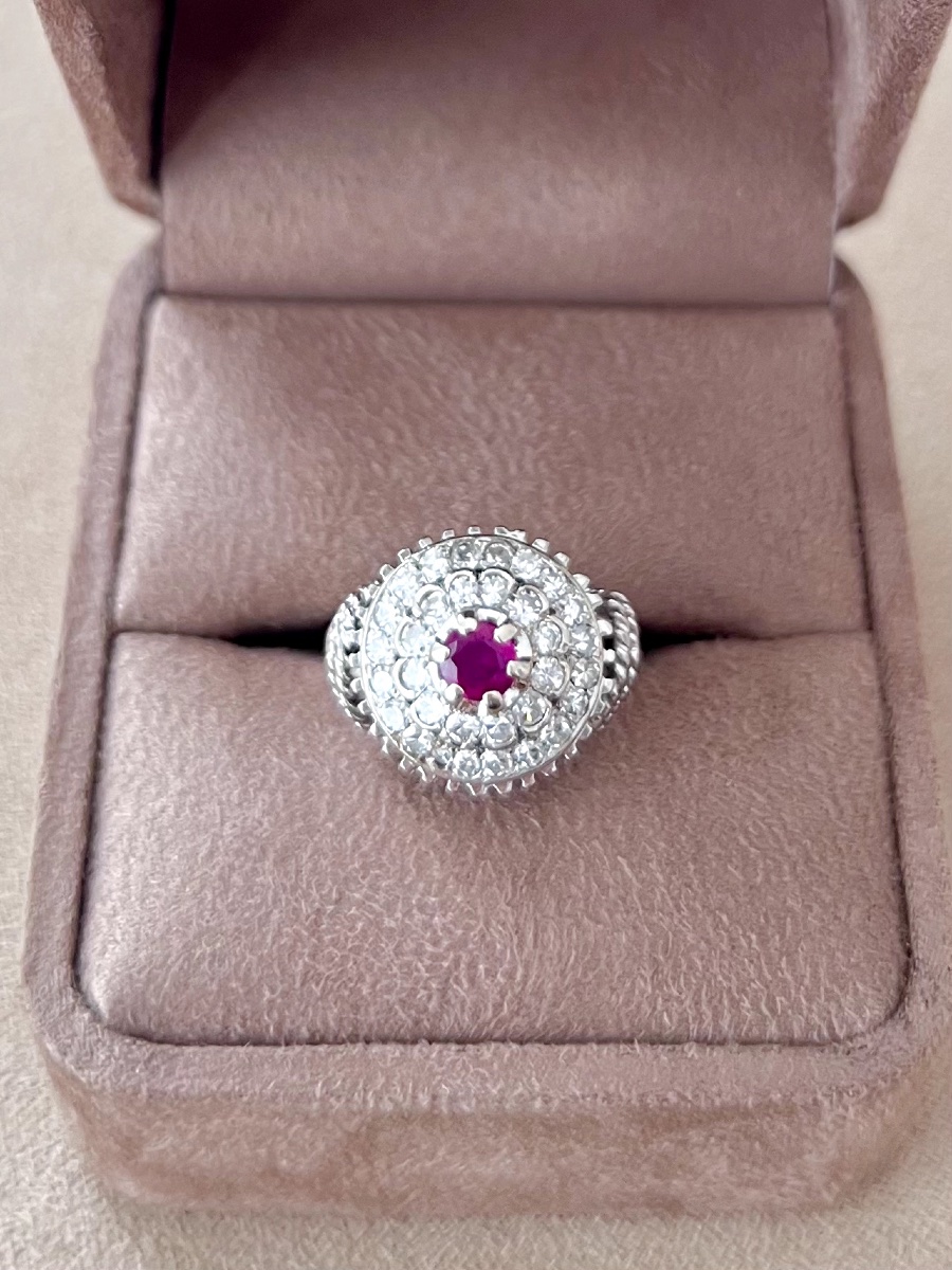 Dome Ring In White Gold, Rubies And Diamonds-photo-3