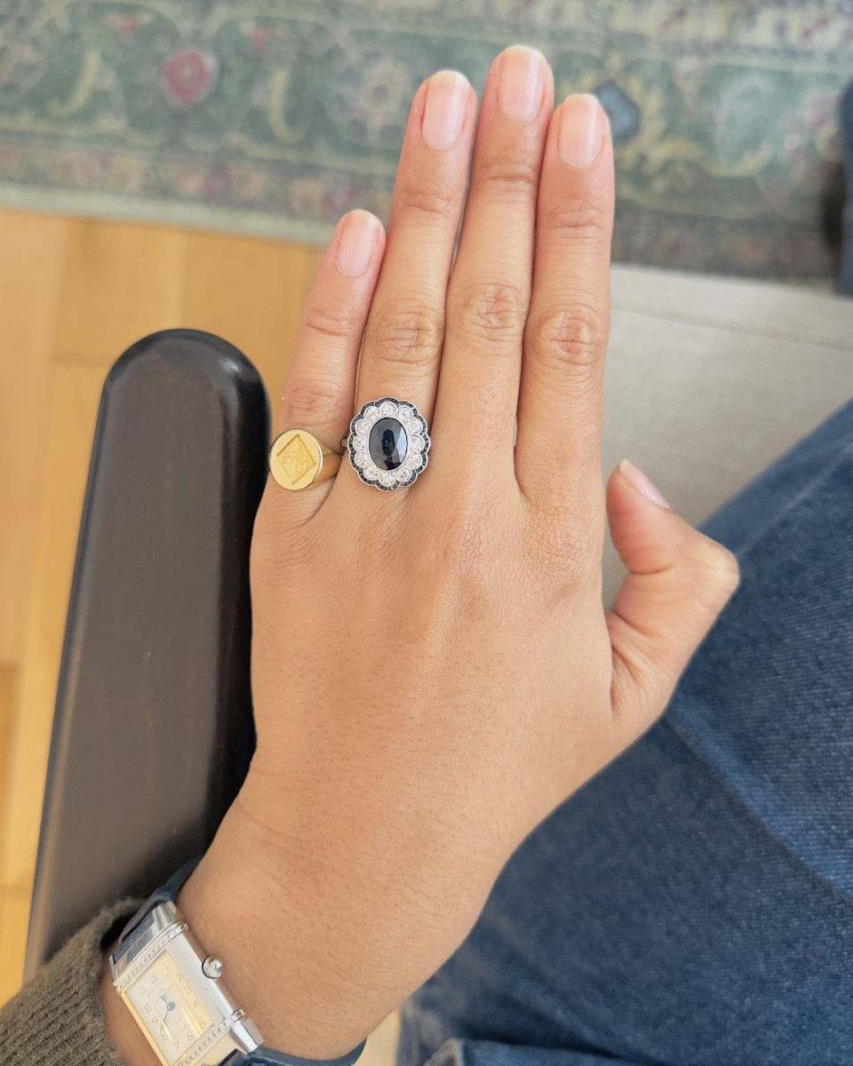 Bague Marguerite en platine saphir et diamants-photo-3