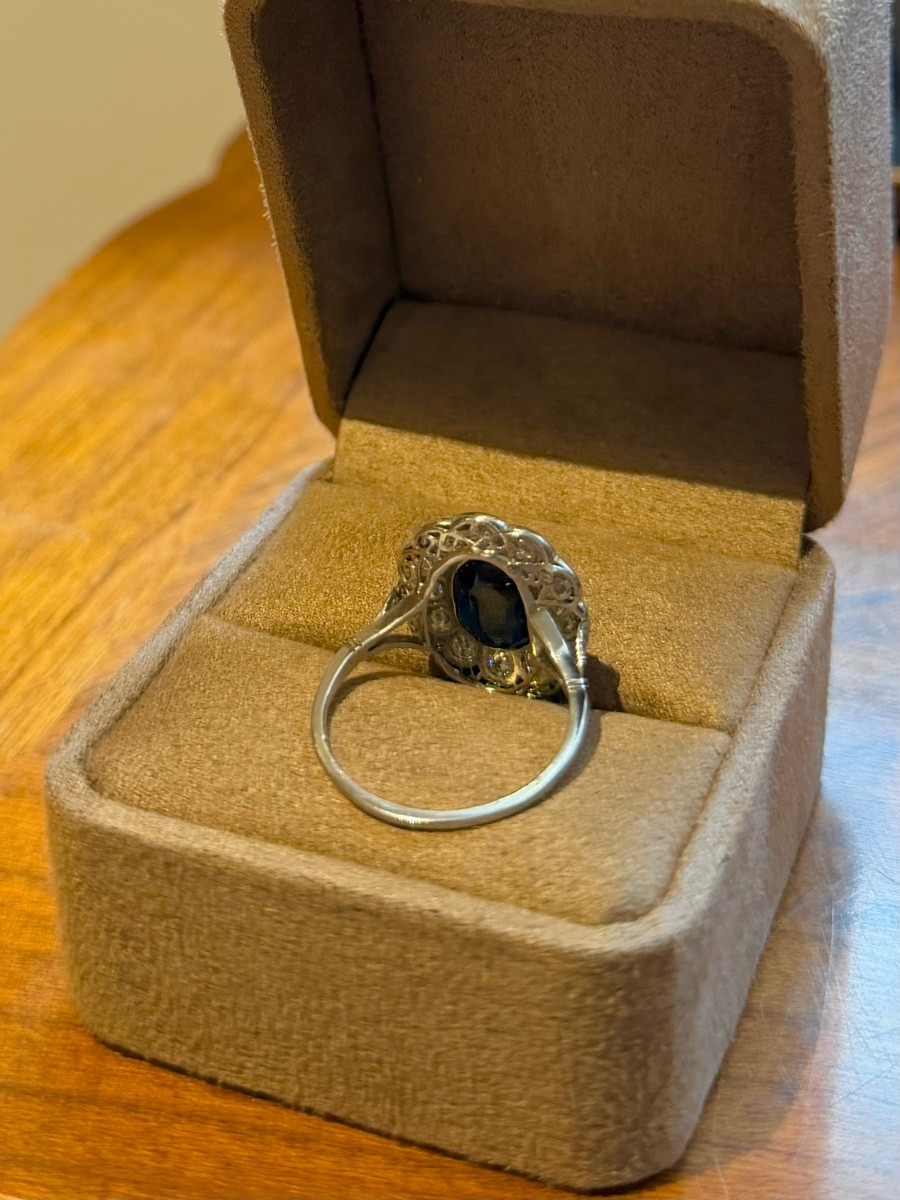 Bague Marguerite en platine saphir et diamants-photo-2