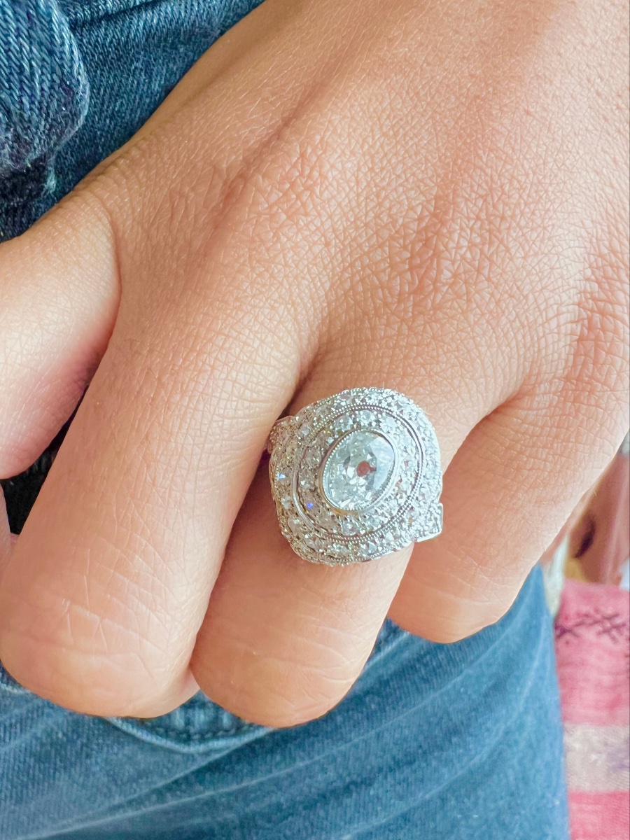 Bague Dôme art déco en platine et diamants-photo-3