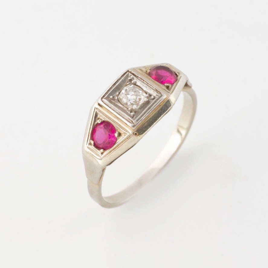Art Deco Ring In White Gold, Platinum, Rubies And Diamonds