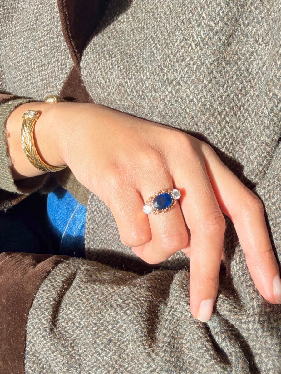 Bague Tank en or rose, saphir et diamants-photo-4