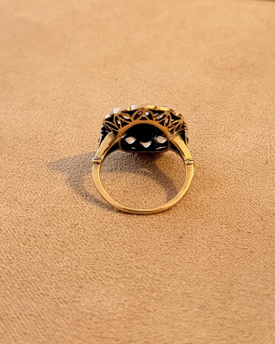 Bague Marguerite en or jaune, saphir et diamants-photo-4