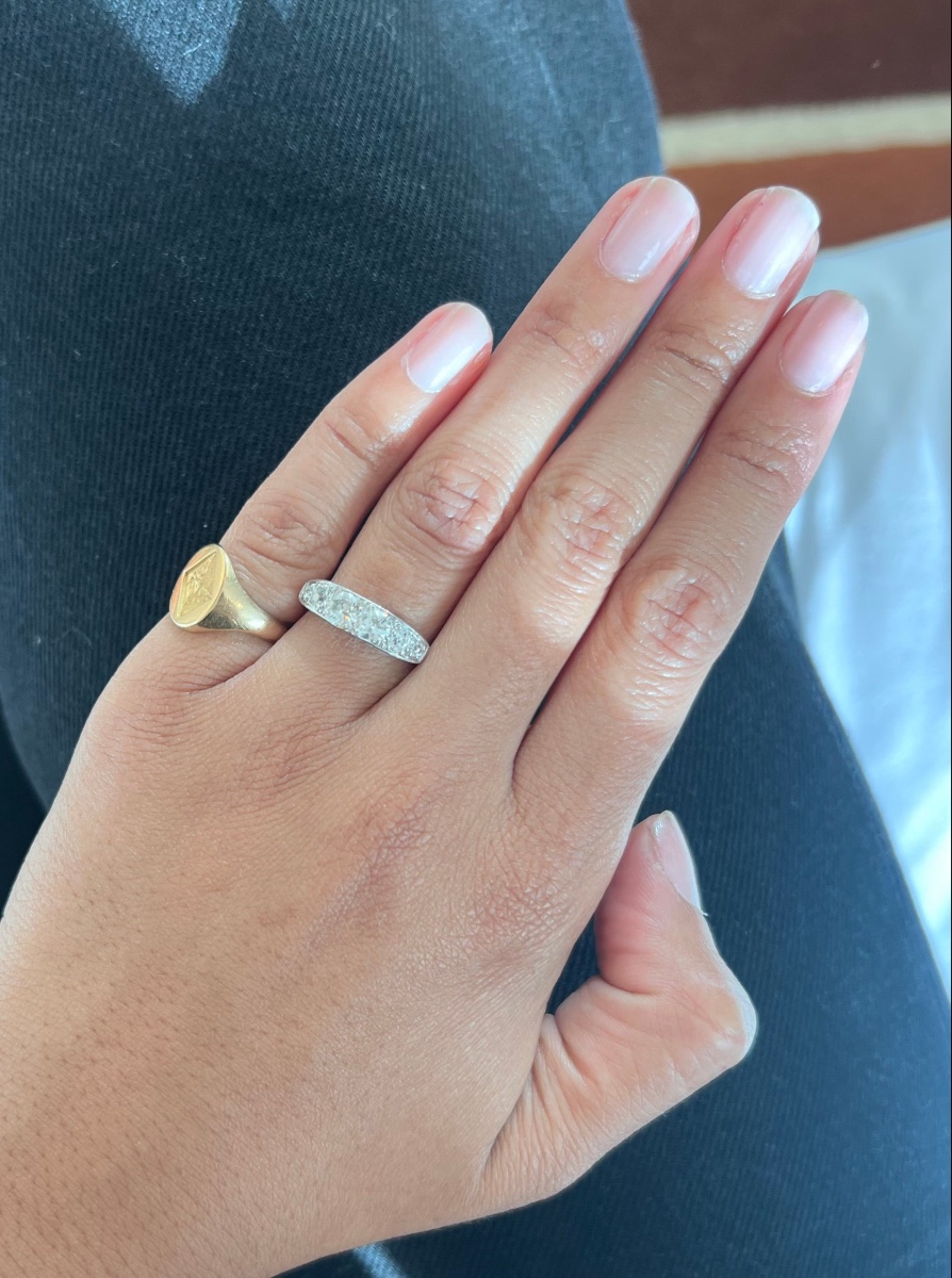 Bague Jarretière Art déco en platine et diamants-photo-2