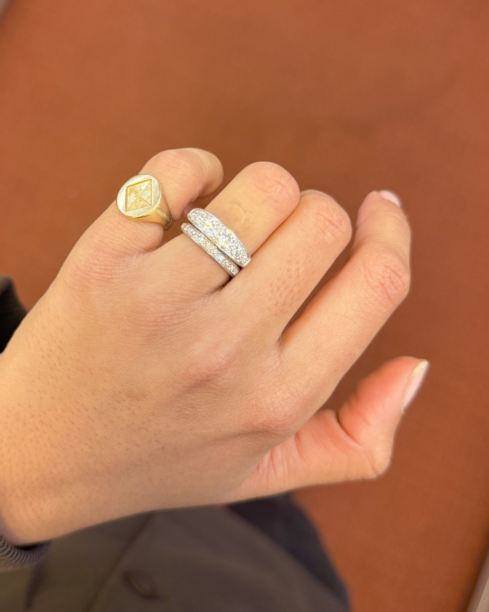 Bague Jarretière Art déco en platine et diamants-photo-3