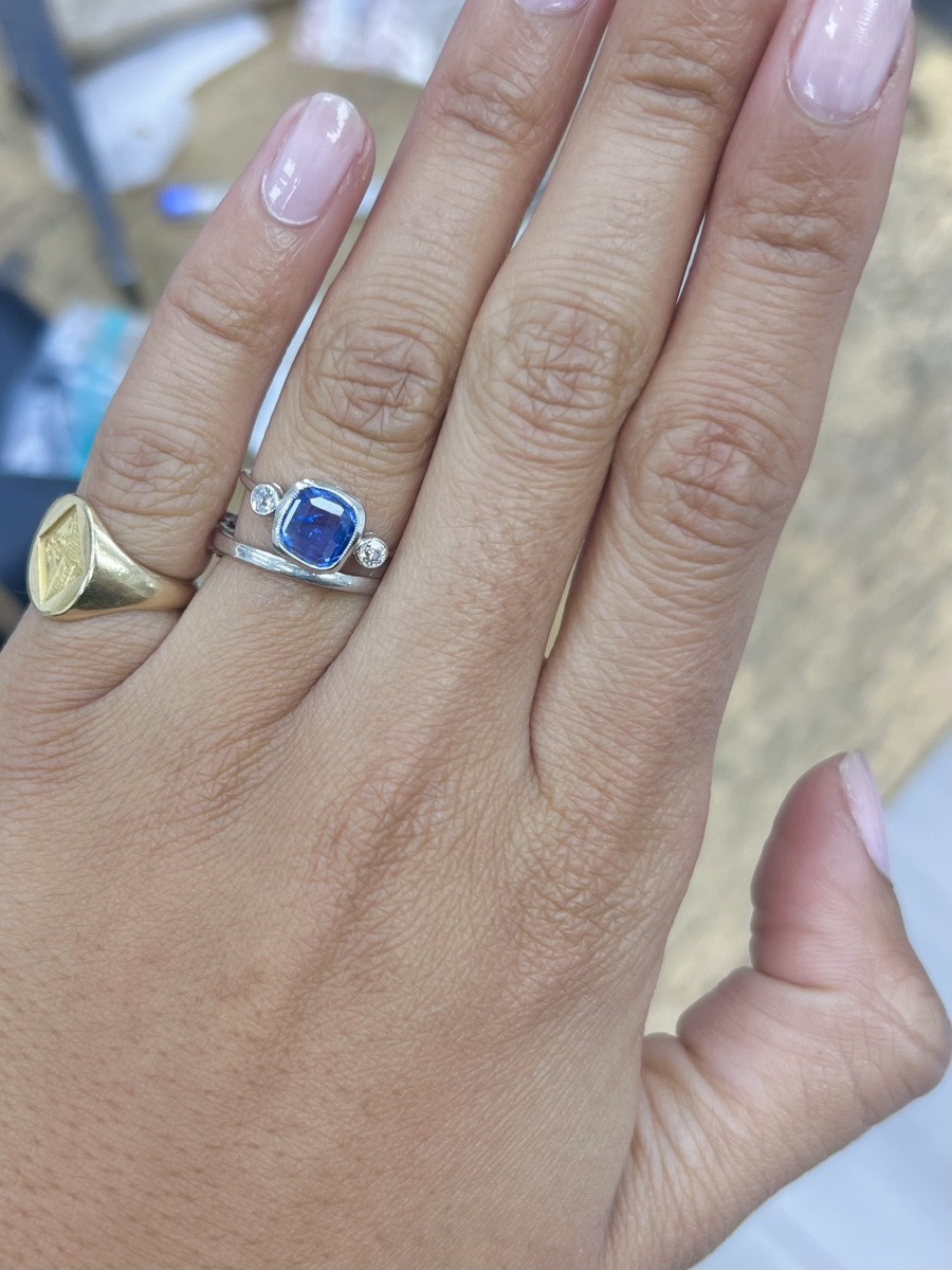 Bague Art déco en platine, saphir et diamants-photo-2