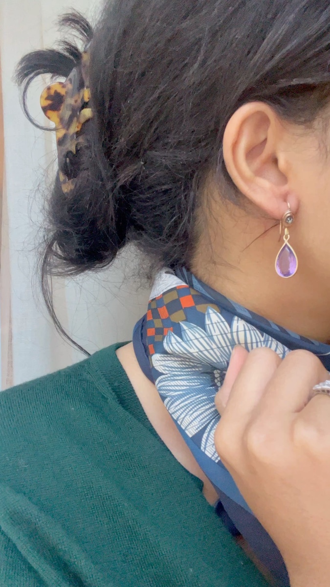 Boucles d’oreilles anciennes en or rose améthystes et perles-photo-1