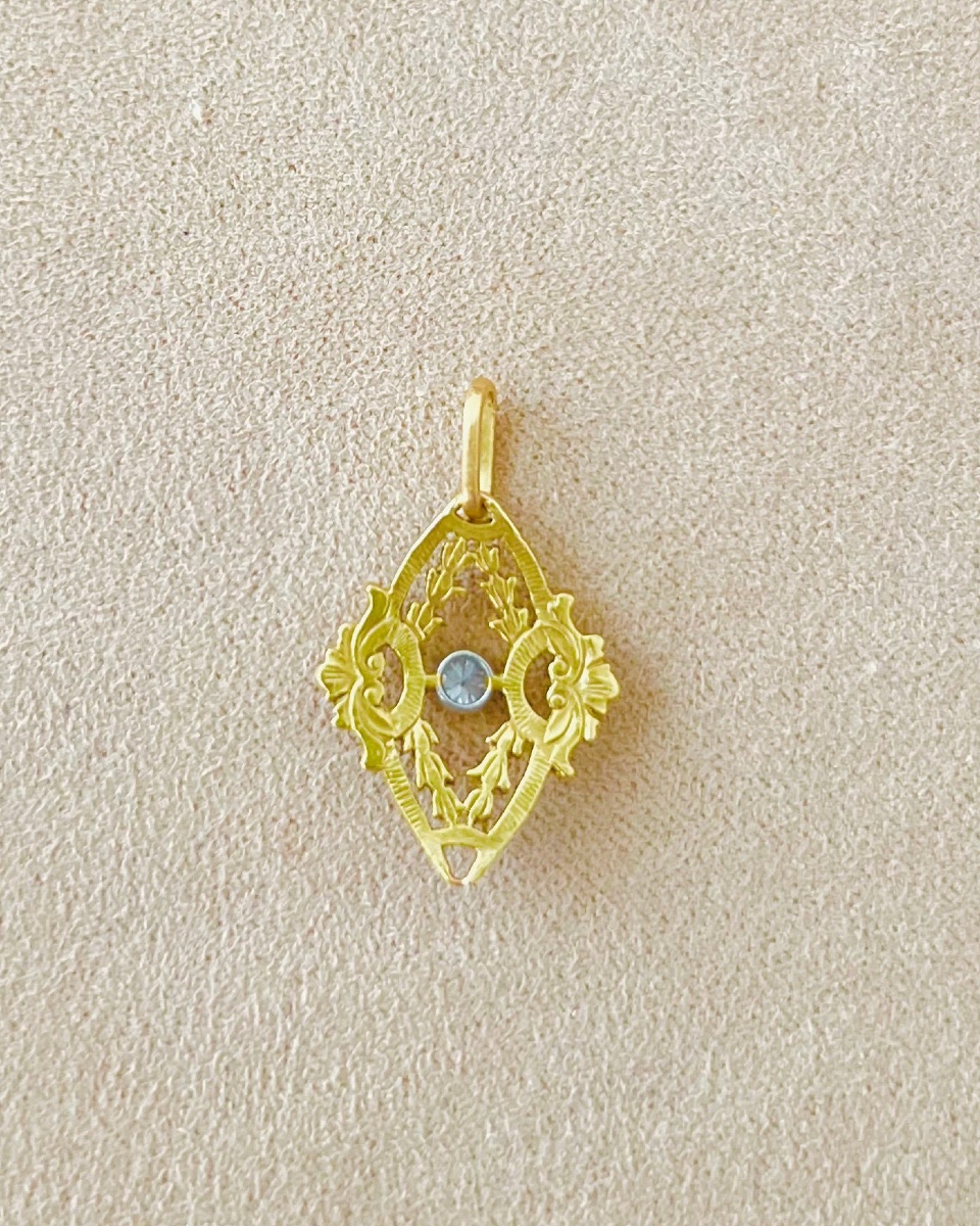 Pendentif Art déco en or jaune, émail et diamant-photo-2