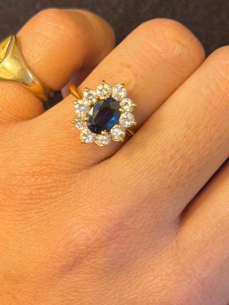 Bague Marguerite en or jaune, saphir et diamants-photo-4