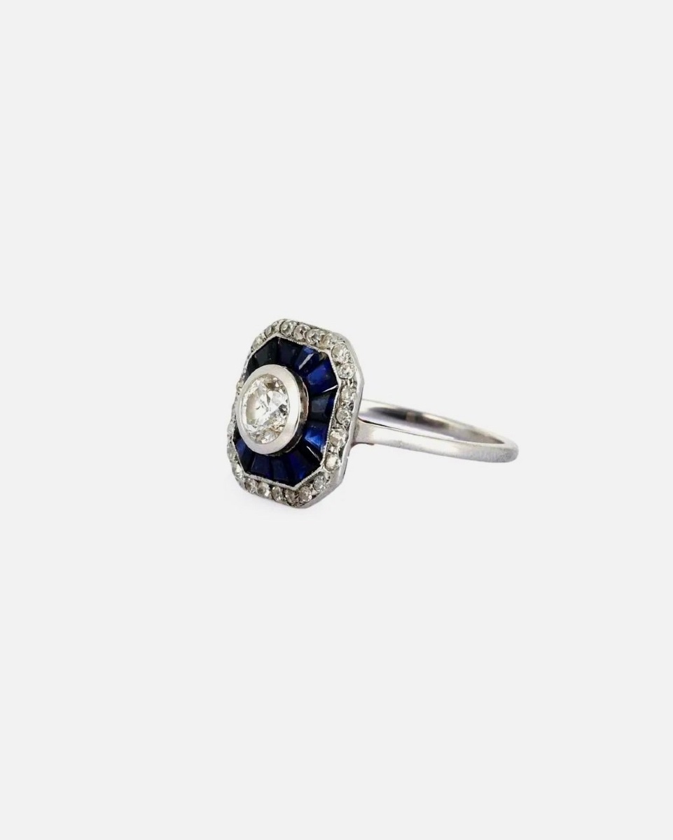 Bague Art déco en platine, saphir et diamants-photo-2