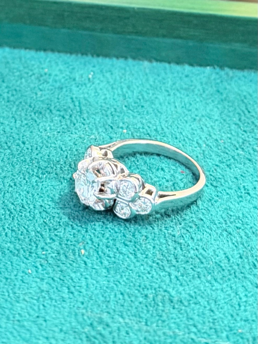 Bague solitaire en platine et diamants -photo-3