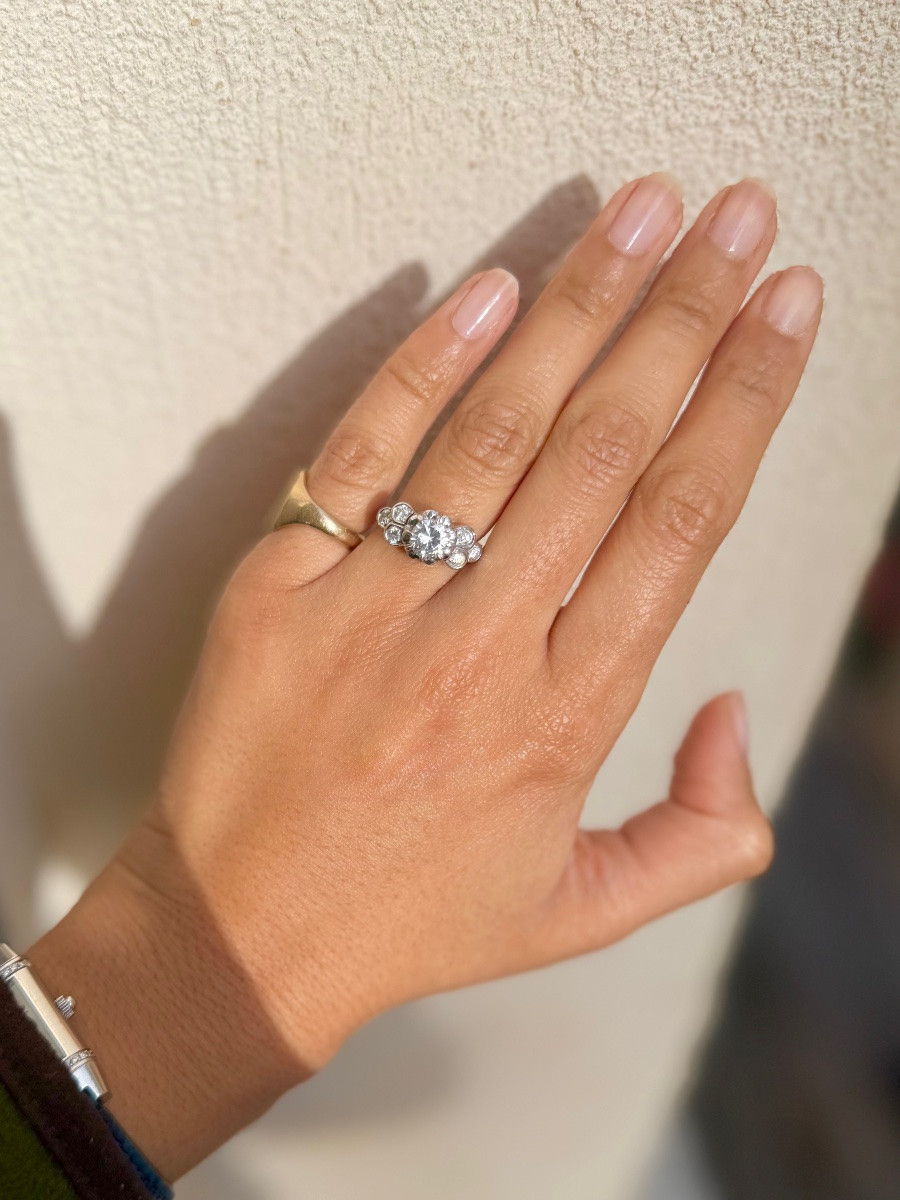 Bague solitaire en platine et diamants -photo-1
