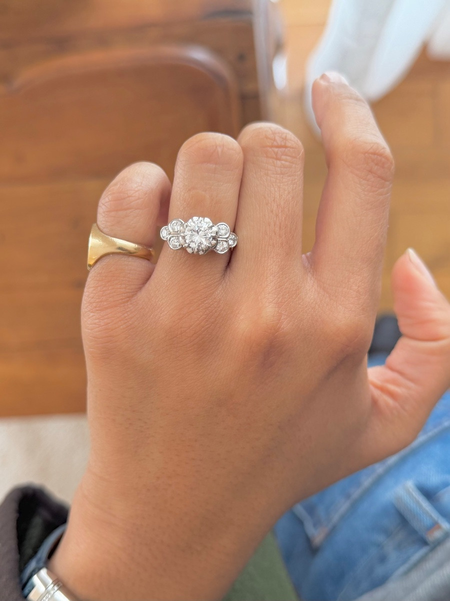 Bague solitaire en platine et diamants -photo-2