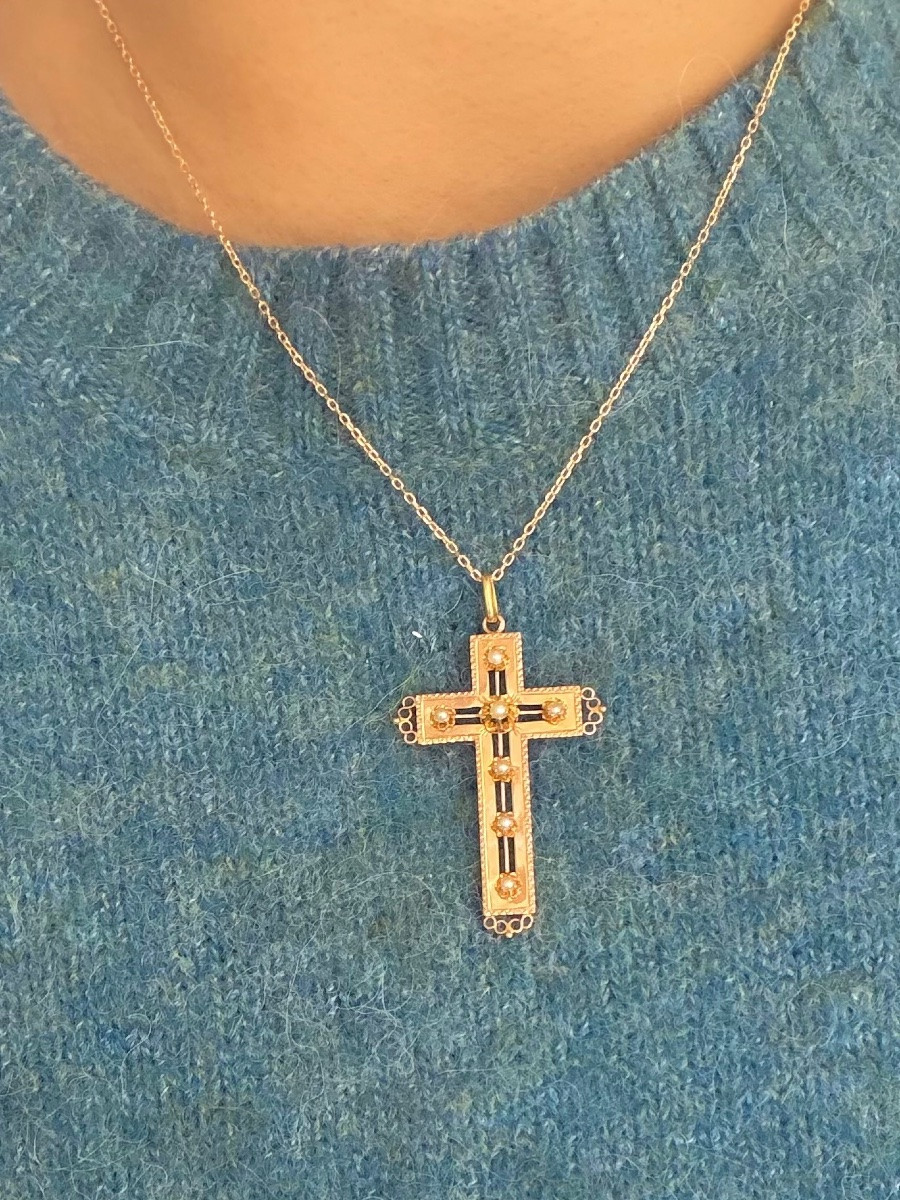 Croix en or rose et perles-photo-2