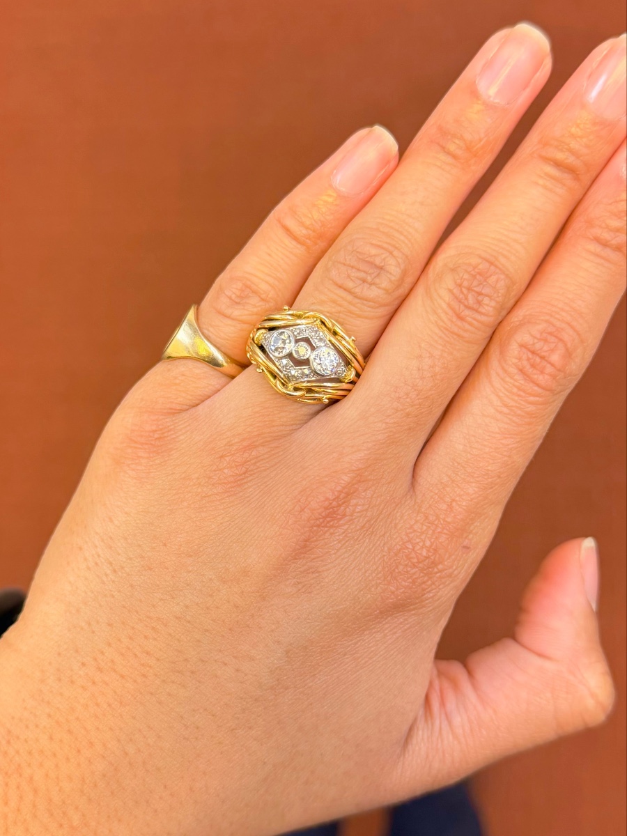 Bague Dôme en or jaune et diamants-photo-2