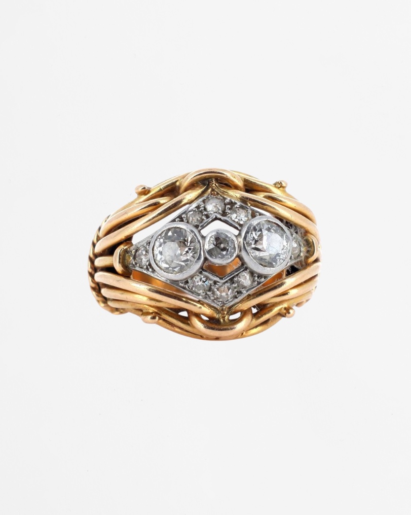 Bague Dôme en or jaune et diamants