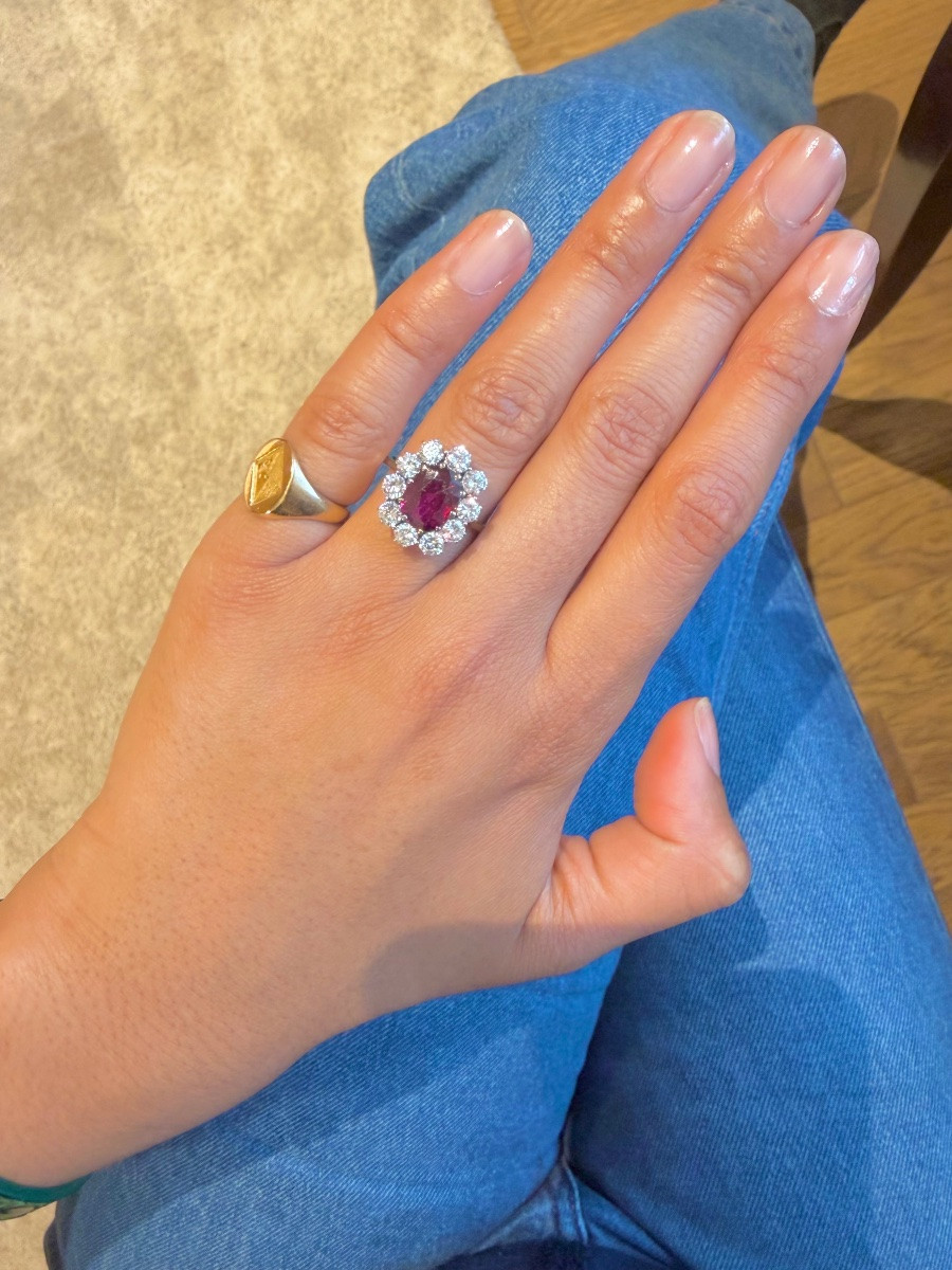 Bague Marguerite en or blanc saphir et diamants-photo-4