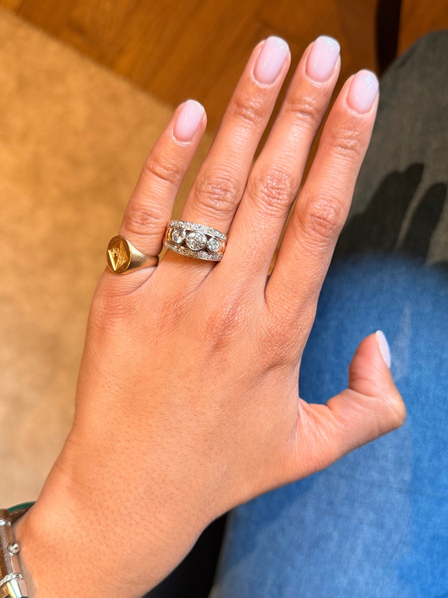 Bague Bandeau en or rose, platine et diamants-photo-2