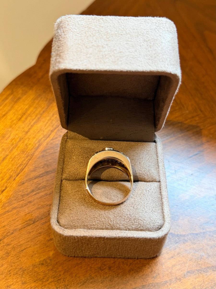 Bague Bandeau en or rose, platine et diamants-photo-3