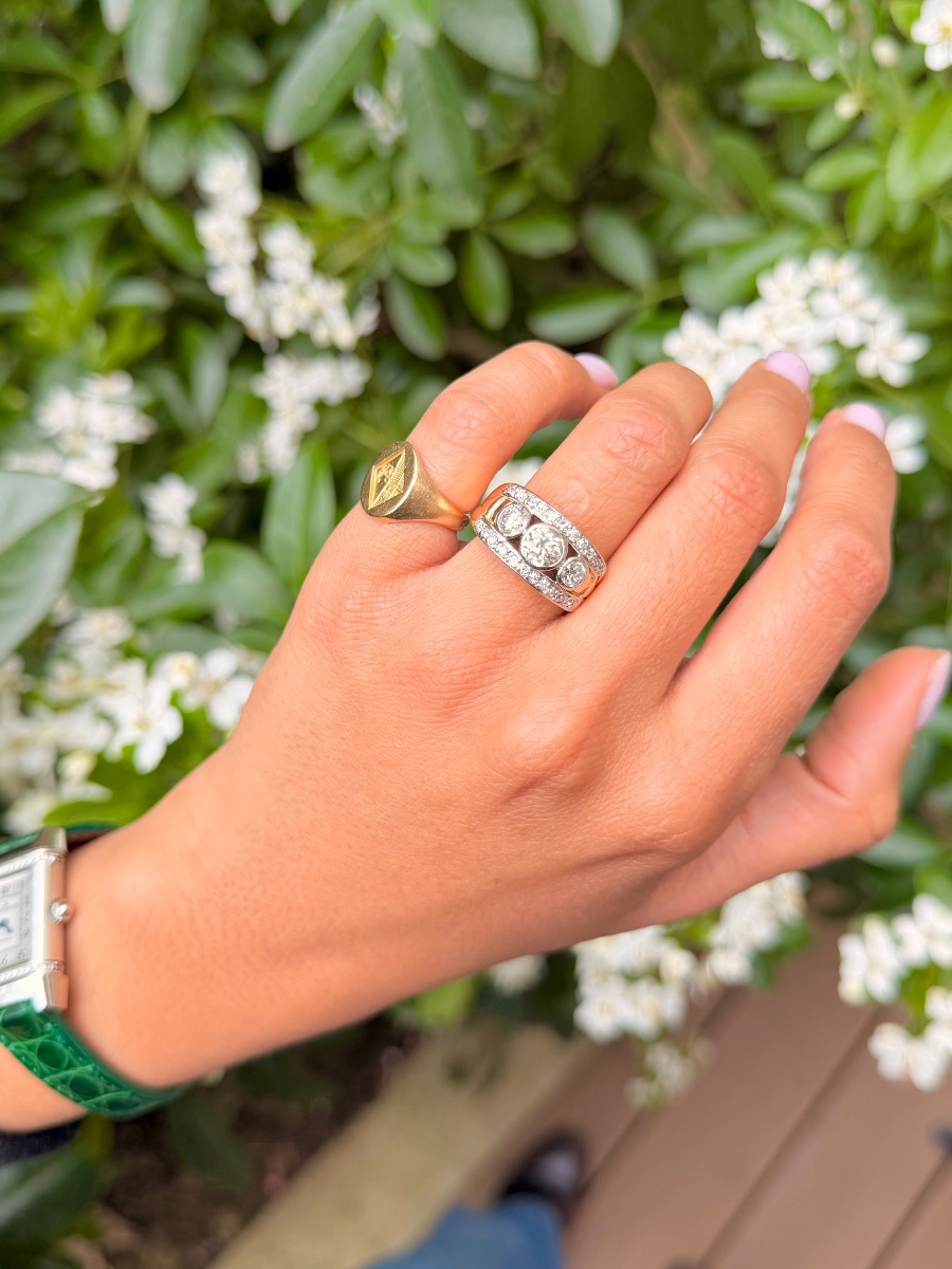 Bague Bandeau en or rose, platine et diamants-photo-4