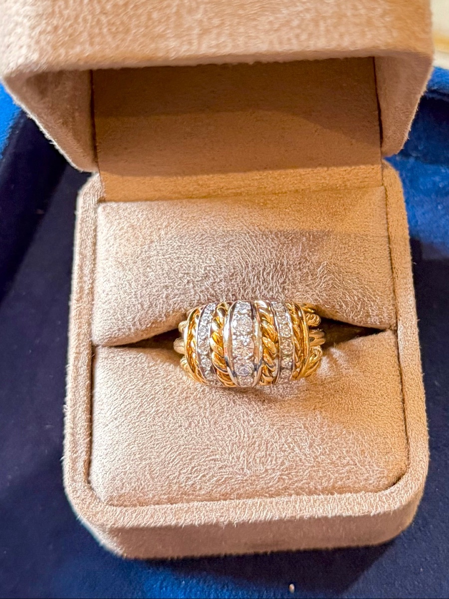 Bague Dôme en or jaune et diamants -photo-4