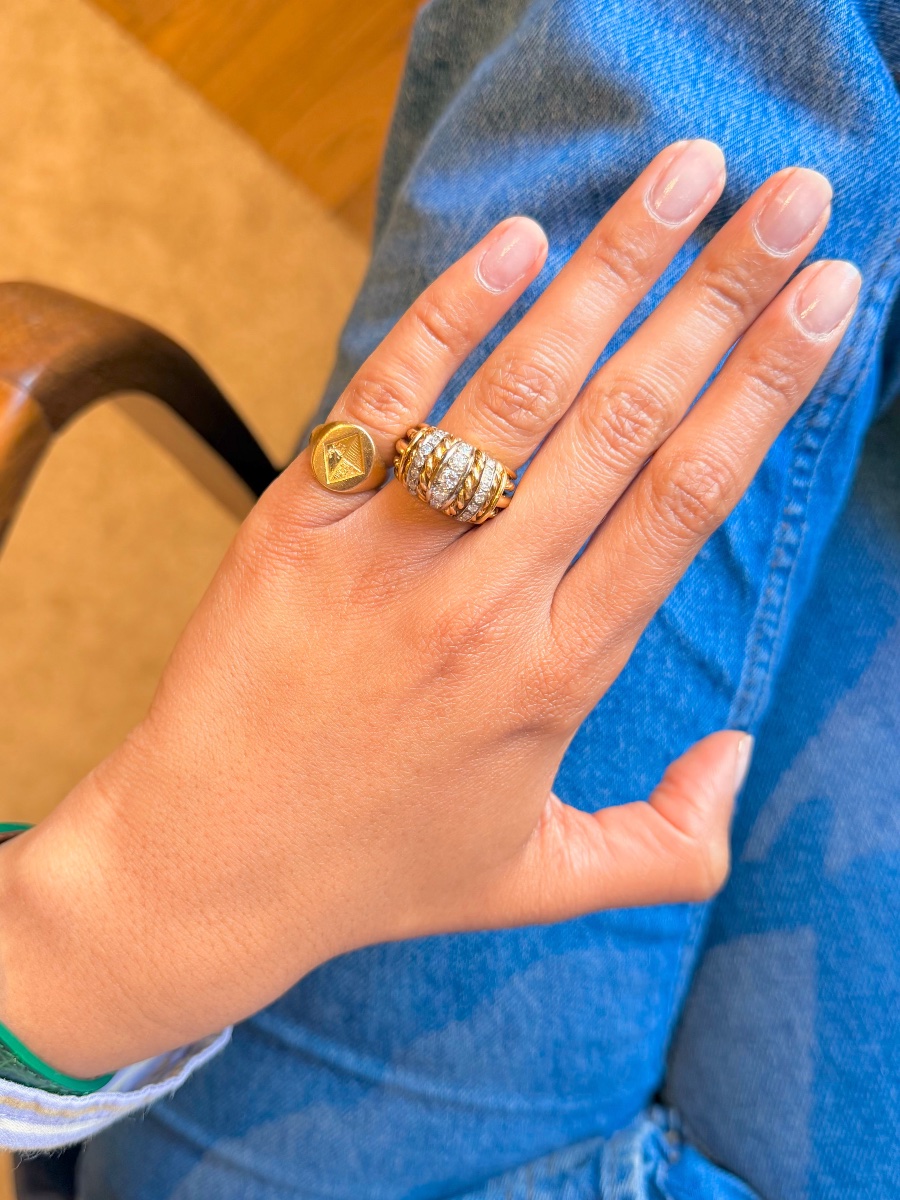 Bague Dôme en or jaune et diamants -photo-3