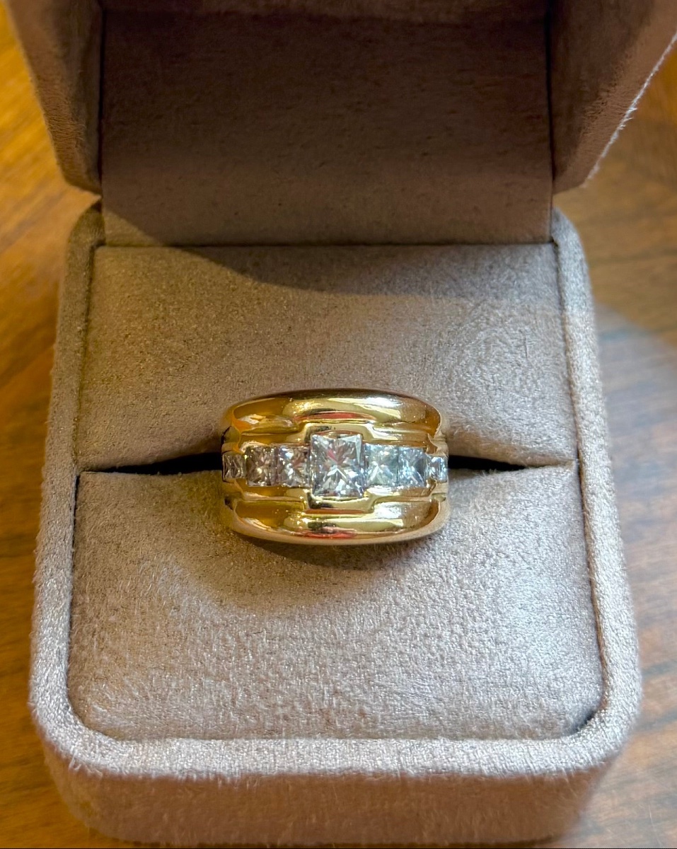Bague Bandeau en or jaune et diamants-photo-2